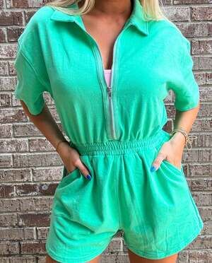 Vibrant Green Zip Romper